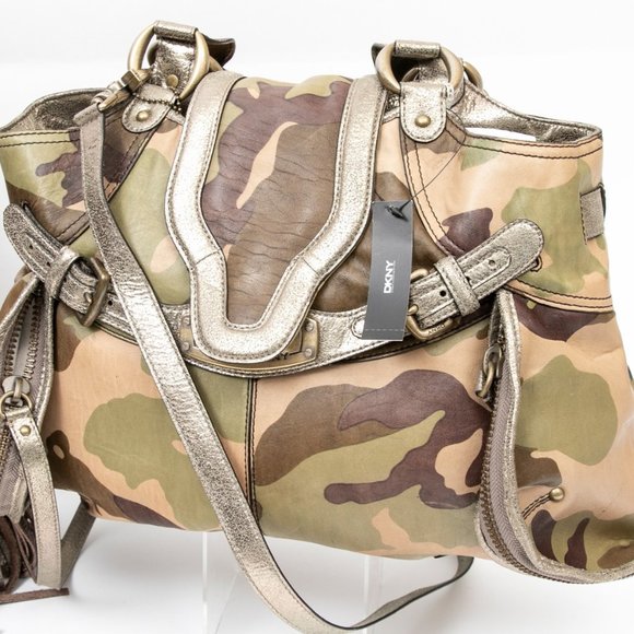 DKNY Handbags - GORGEOUS! DKNY Green/Metallic Camouflage Leather Bag